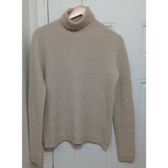 Saks fifth Avenue womens medium wool cashmere sweater turtleneck beige sand - Picture 1 of 8
